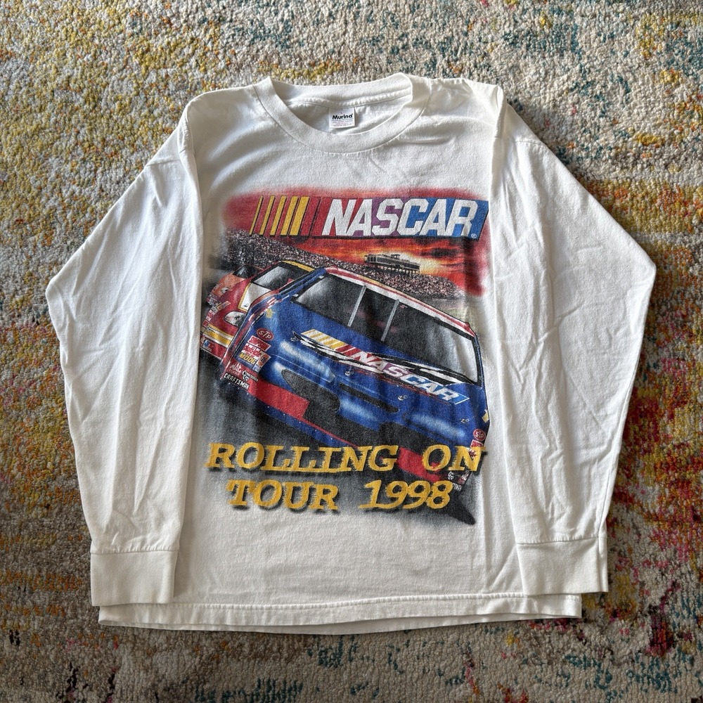Vintage 90s NASCAR T Shirt Men's Large Murina Tag 1998 Long Sleeve Racing Tee